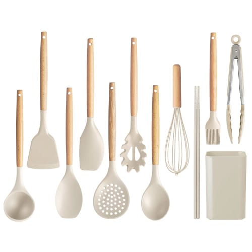 [Perfect for a Celebratory Gift] Iris Ohyama 11-Piece Kitchen Tool Set with a Tool Stand for Easy Storage, Made of Durable Silicone, Including a Whisk