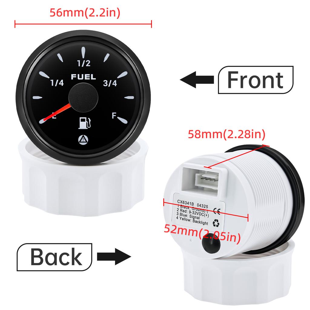 7 Color Backlight 52mm Fuel Level Gauge With Flashing Alarm 0-190ohm 240-33ohm 0-90ohm Oil Tank Meter Digital pointer Gauge
