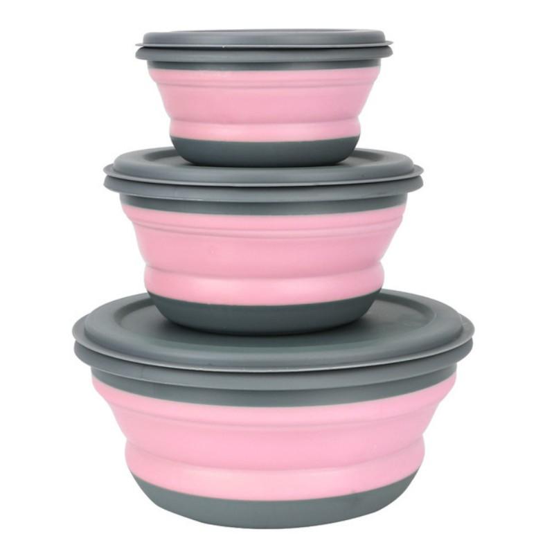 3 PCS/Set Camping Bowl Foldable Silicone Collapsible Bowl Lunch Box Salad Bowl Lid Expandable Food Storage Container Bento Box