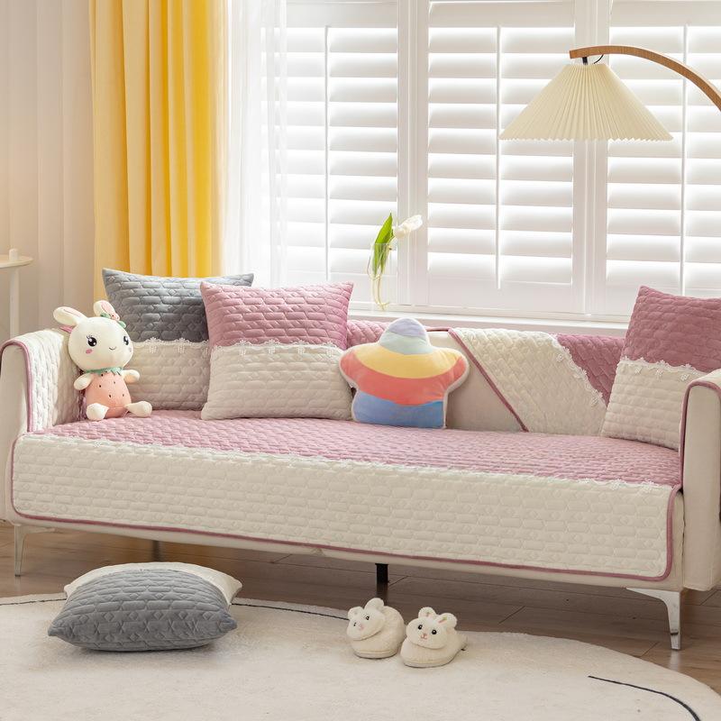 

Простой стиль Подушка для дивана Плюшевая Нескользящая Двухцветная Лоскутная Защита от царапин Подушка Осенне-зимний Чехол для дивана Накидка 70*70cm