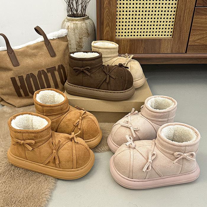Retro Platform Snow Boots Women's 2025 Autumn and Winter New Niche Bow Cotton Shoes Velvet Non-slip Short Boots