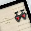 Dark Retro Red Drip Heart Earrings - Women's Fashionable Black Ear Cuffs: Sweet & Cool Style