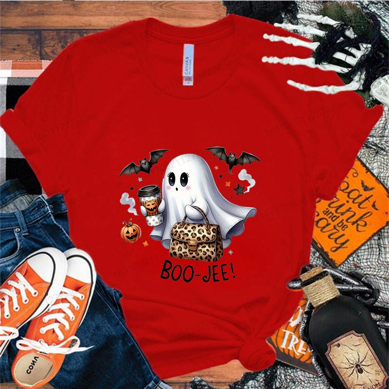Women Cute Boo Halloween Graphic Print T-shirt for Women Girl Short Sleeve Crew Neck Casual Top for Summer Women's Tee Clothing
