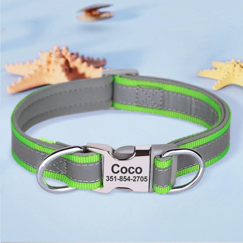 Reflective Dog Collar Small Medium Dogs Adjustable Non-Choke Pet Neck Strap With Engraving Option