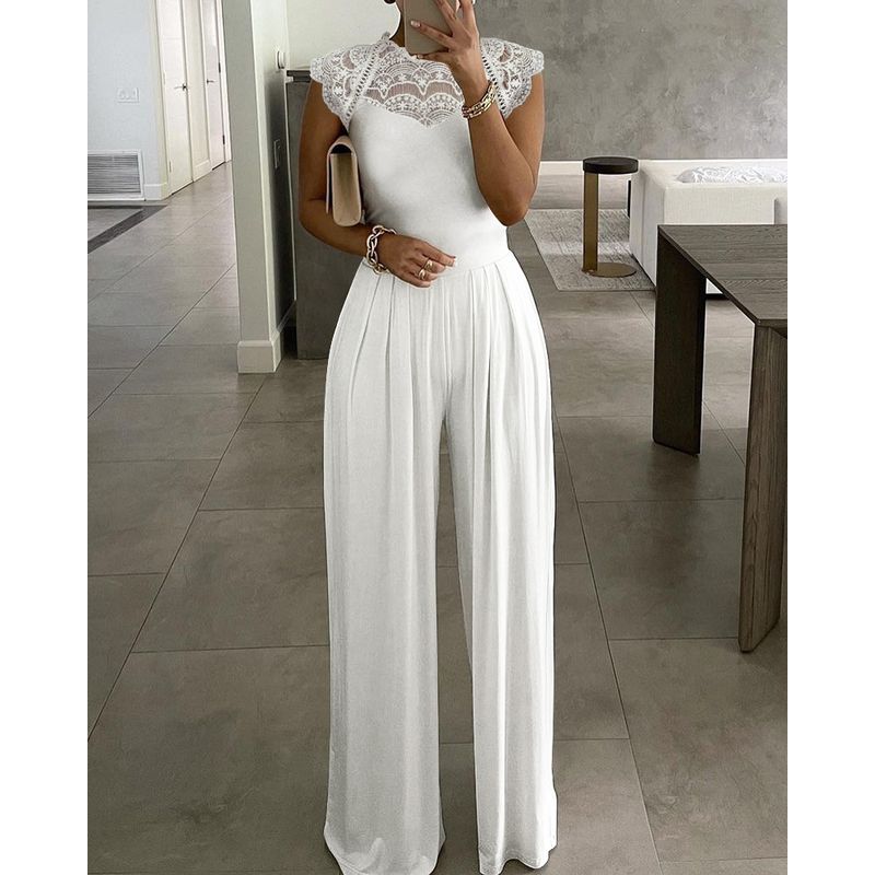 Summer Jumpsuits Sexy Elegant Sleeveless European and American Women's Lace Stitching Jumpsuit
