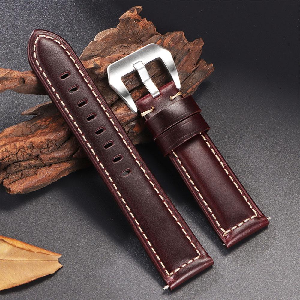 Premium Retro Oil Wax Genuine Leather Watchband Men's Soft Calfskin Strap for Seiko for Panerai 20mm 22mm 24mm 26mm Wristband
