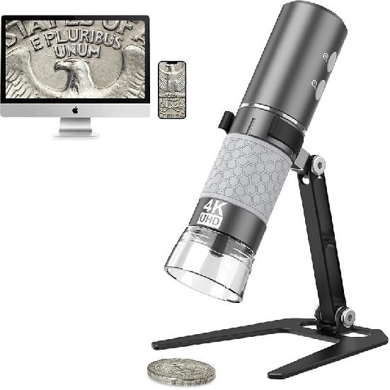 4K WiFi Digital Microscope Camera for iPhone Android Phone and Windows Mac PC, 3840x2160P Portable Wireless Handheld Microscope for Adults and Kids