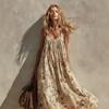 European and American new elegant floral chiffon suspender sleeveless long dress loose temperament holiday dress