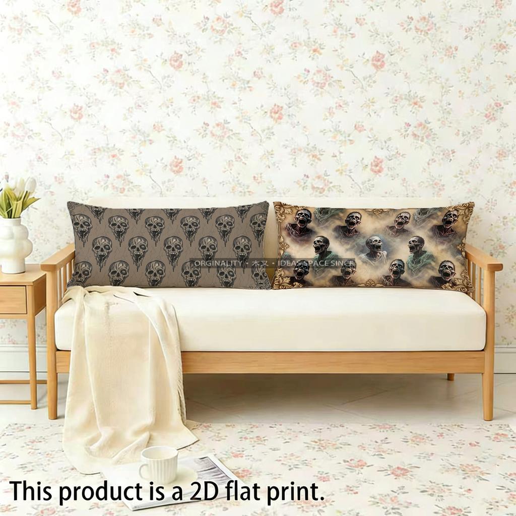 Zombie Skull Pattern Pillowcase Suitable For Sofa Bedroom Car Pillow Cover Cushion Rectangular Back Cushion
