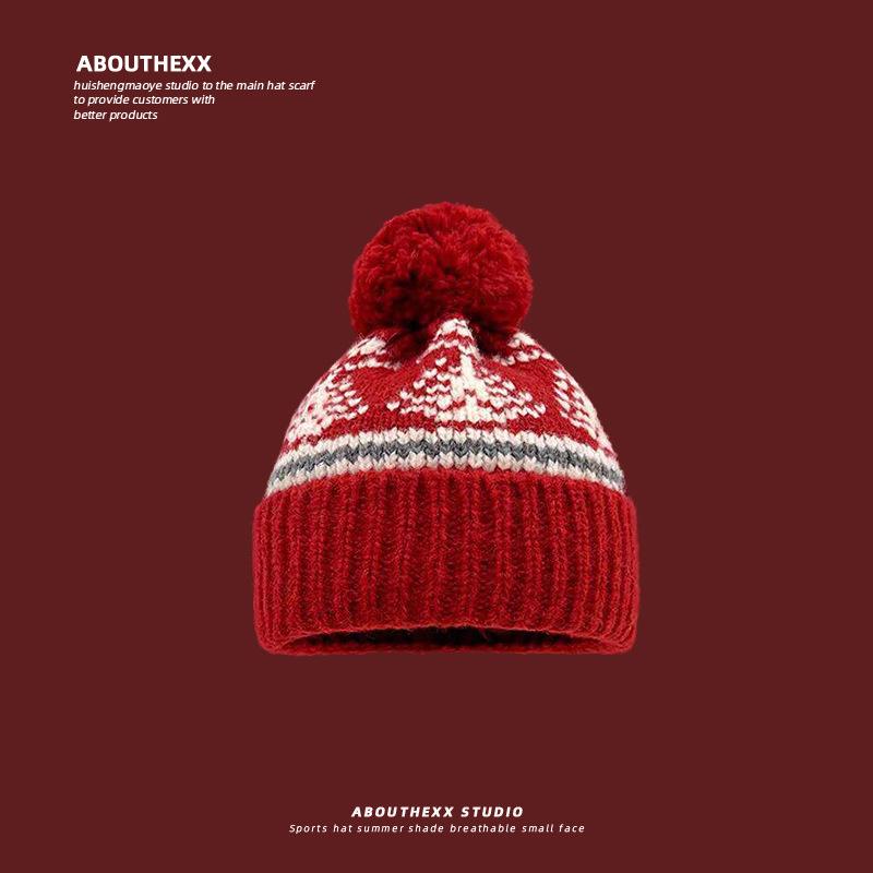 

Women s Woolen Hat Winter Warm Knitted Hat Ear Protection Face Showing Small Pullover Hat Korean Style Wool Ball Cold Hat M（56-58cm）