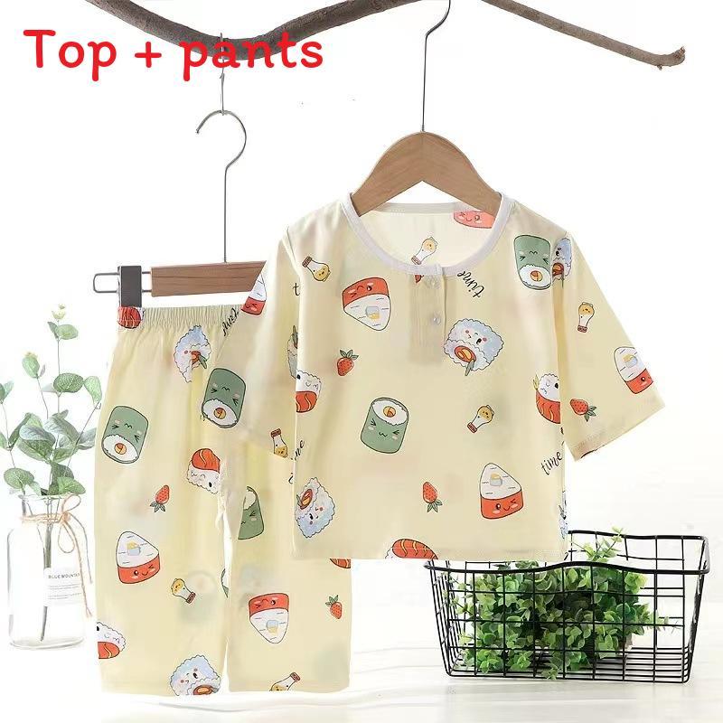 Dinosaur Kids Pajama Set With Cotton Satin Breathable Fabric For Summer Sleepwear