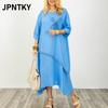 JPNTKY Women's Fashion Spring Autumn Solid Color Print Long Sleeve O-Neck Casual Dresses