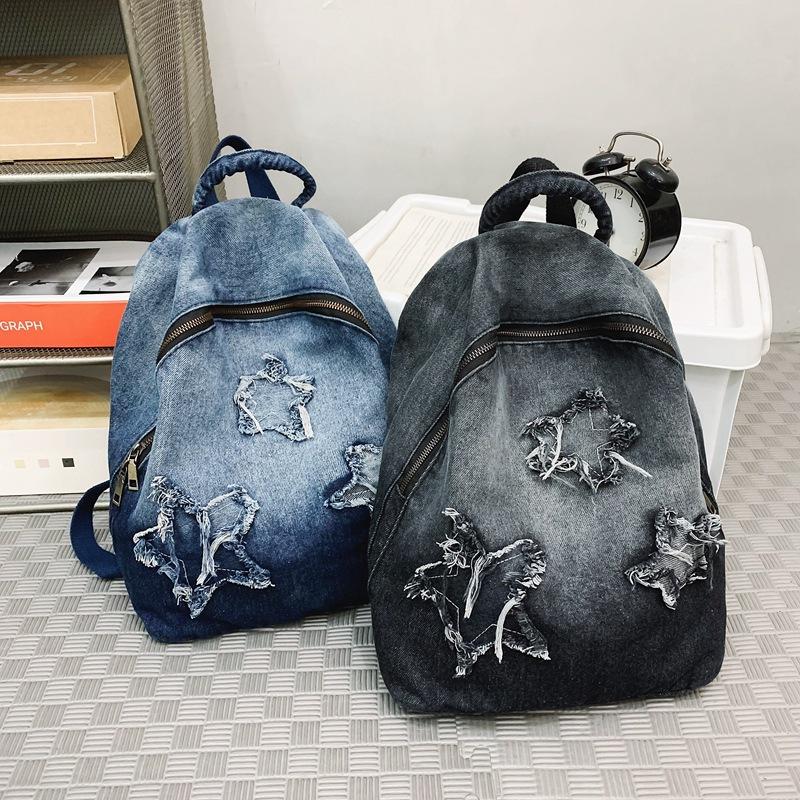 Rucsac Școlar pentru Elevi Rucsac Denim cu Gradient pentru Elevi de Gimnaziu