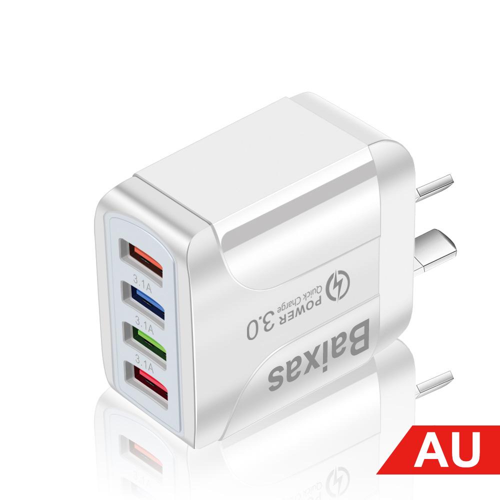 Colorful 4-Port USB Travel Charger, 5V/2.4A Fast Charging, New Model, Australian Standard