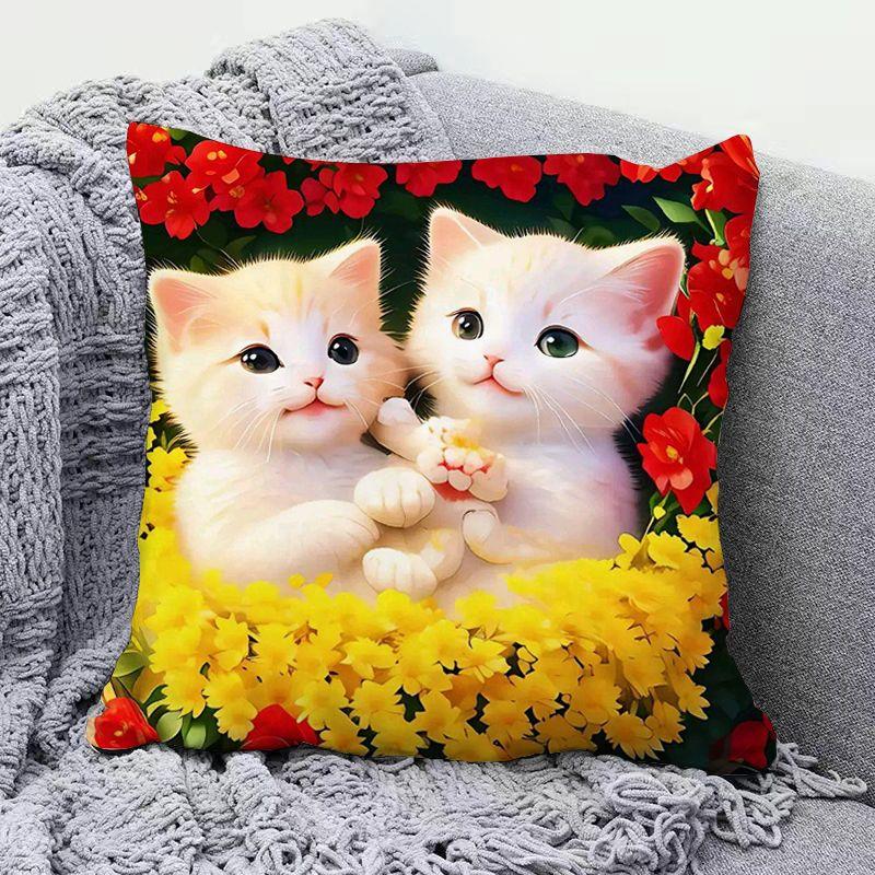 High-Appeal Cute Cat Pillow, Stain-Resistant & Machine Washable, Bedroom Cushion Cover