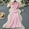 Značka Módní Vintage Límec Pletené Maxi Šaty Elegantní Jednorázové A-line Dlouhé Košilové Šaty Dámské Společenské Šaty