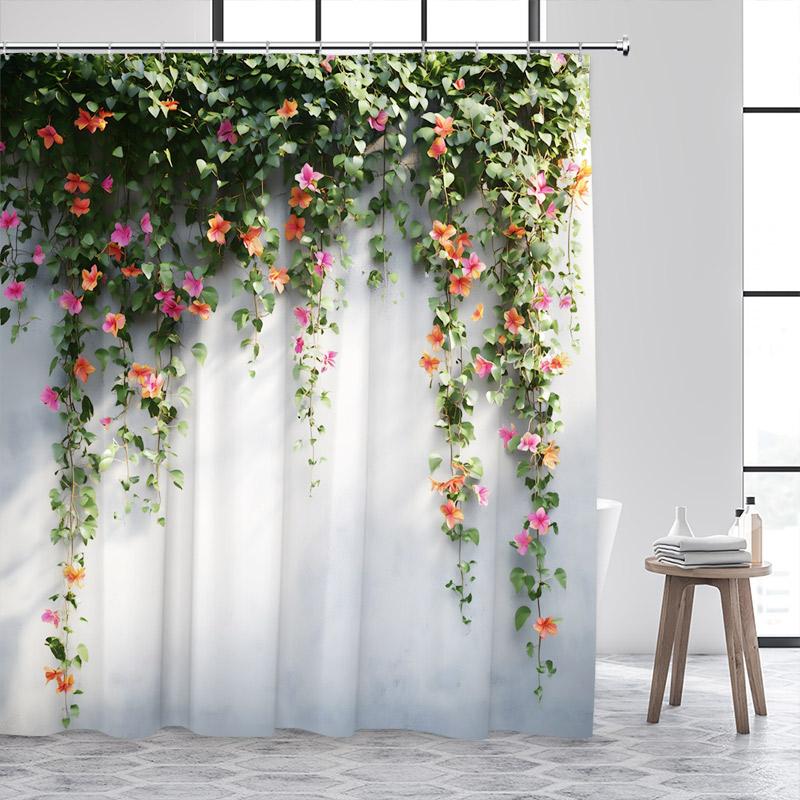 Green Leaves Shower Curtains Tropical Leaf Garden Vine Plant Wall Hanging Fabric Home Bathroom Decor Bath Curtain Set with Hooks