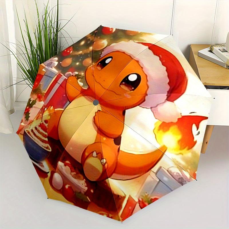1pc Christmas Charmander Pokémon Automatic Umbrella with Folding feature - Compact Travel Umbrella, Perfect Gift for Birthday, Christmas, 017