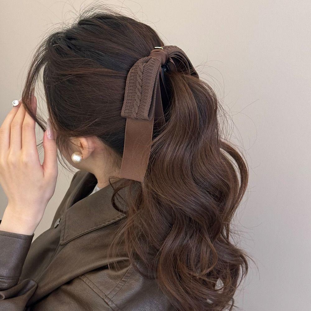 Large Size Bowknot Ribbon Hair Clip Fabric Hairpin Creative Vertical Clip  Female