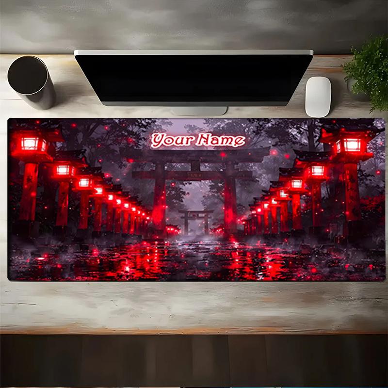 1PC Custom Name Japanese Lanterns Rain Mouse Pad, Keyboard and Mouse Desk Pad, for Computer Notebook Birthday Gift For Any Room Or Office
