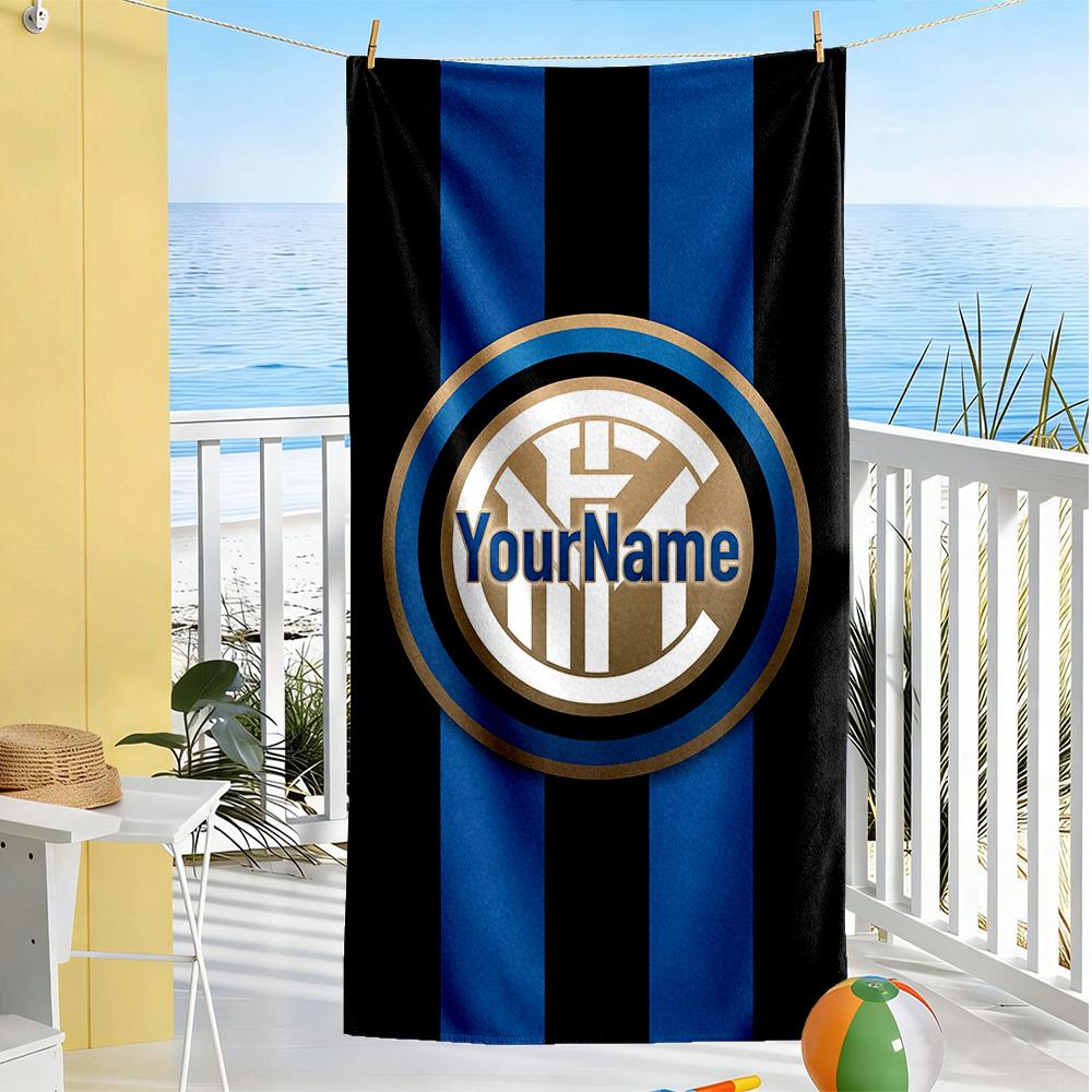 Inter Milan Personalized Text Beach Towel High Absorbency & Quick-Dry Suitable for Sports Travel Swimming Yoga Bathroom Beach And Pool