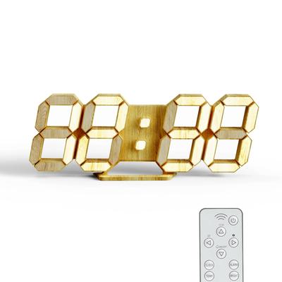 KOSUMOSU Digitaluhr LED Tischuhr Wanduhr Einstellbare Helligkeit Zoll Holzmaserung Uhr mit Fernbedienung Zeitanzeige Alarmfunktion 9,7