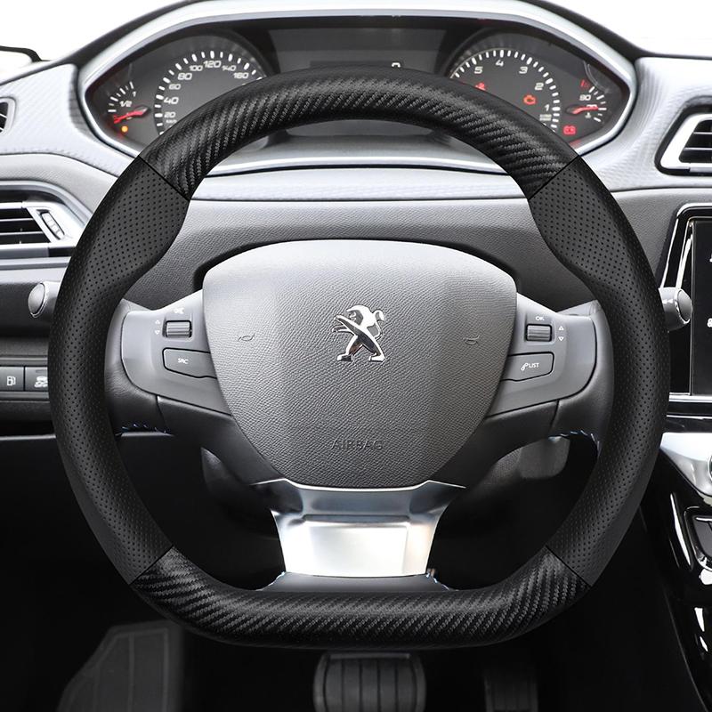 For Peugeot Carbon Fiber Texture Perforated Leather Steering Wheel Cover 508 3008 207 2008 307 Sw 308 206 208 5008 301 Expert