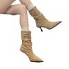 Temperament Skinny Pointed Heel Belt Buckle Pleated Stacking Boots Elastic Short Boots Women's Versatile Fashion Outer Fashion Boots