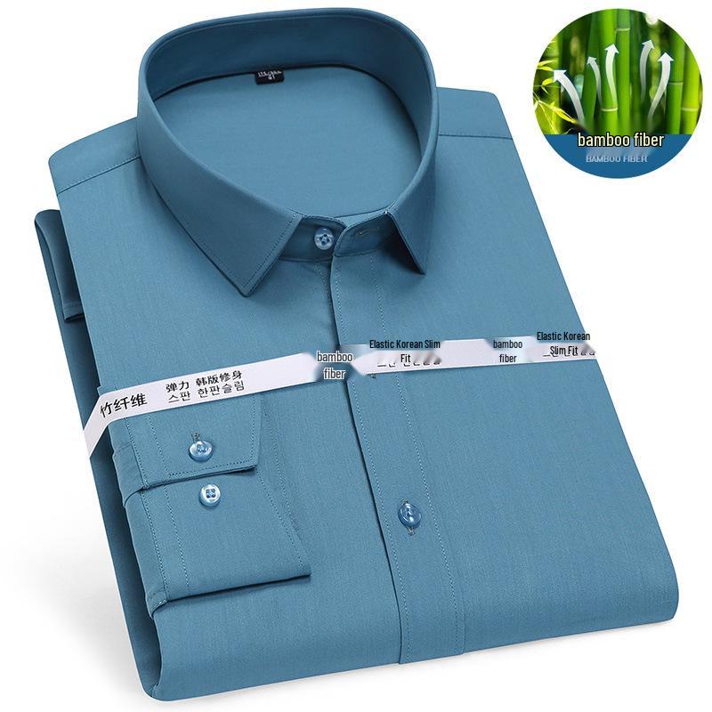 Men's Bamboo Fiber Iron-Free White Shirt - Long Sleeve, Stretch, Formal & Casual