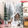 2D Flat Printing 2pcs Christmas Curtains Winter Forest and Deer Christmas Versatile Polyester Without Electricity Versatile Use