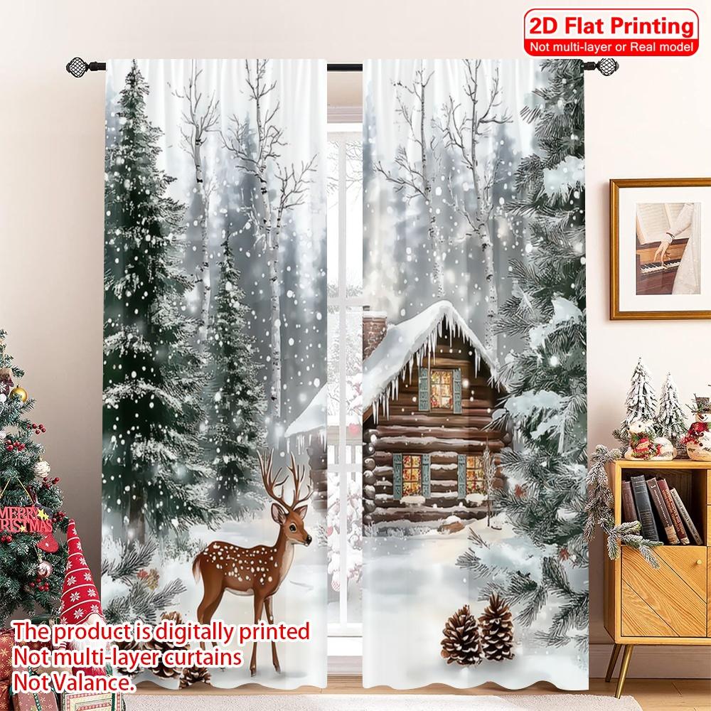 

Плоская 2D печать 2 шт. Рождественские шторы Зимний лес и олени Рождественский Универсальный полиэстер Без электричества Универсальное использование 52.50×116.00 CM 2pcs