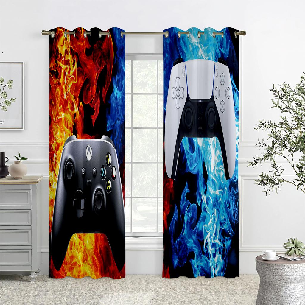 Kids' Cartoon Games Curtains, Electronic Controller Curtains, 2 Panel, Boys, Girls Room, Bedroom, Study, Window Decoration