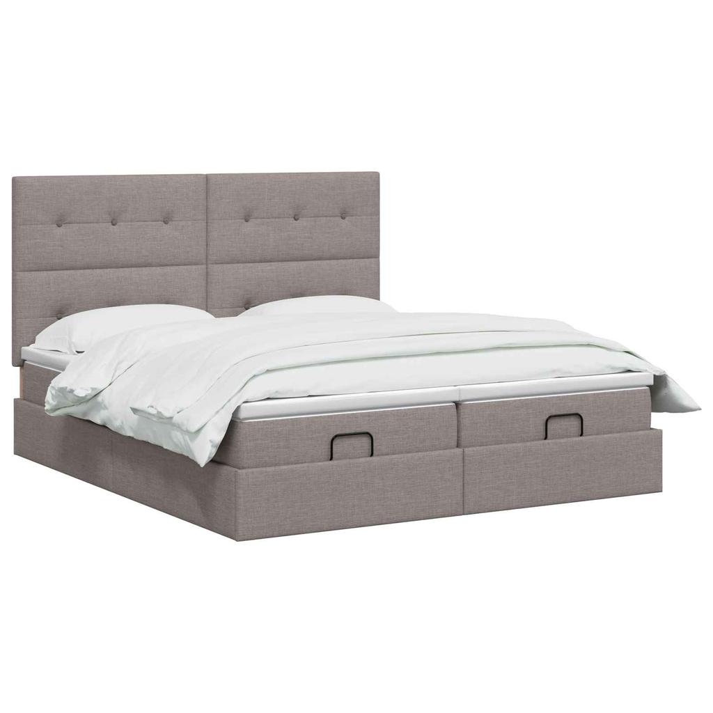 Ottoman Bed with Mattress and LED Taupe 160 X 200 Cm Fabric