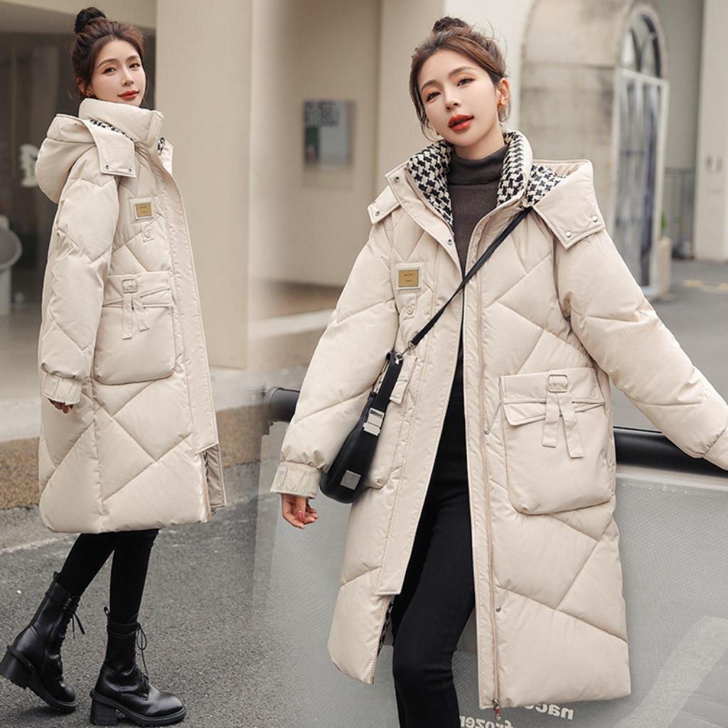 2025 winter new plus-size Korean loose down cotton jacket women's mid-length student cotton jacket women's hat detachable padded jacket