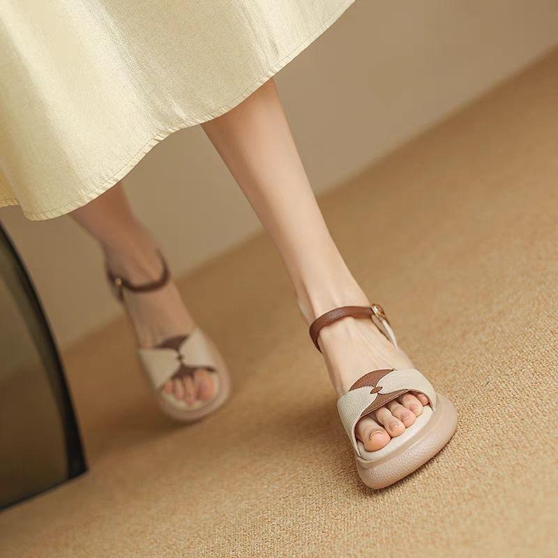 Sandals for Women Color Spelling Roman Style Open Toe Woman Shoes Platform Leather Asian Size On Sale Luxury Summer Daily Korea