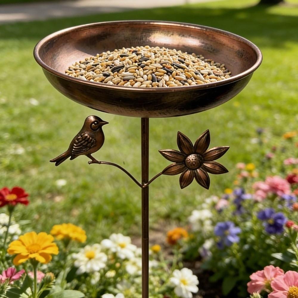 Anti-leakage Iron Garden Birdbath Retro Bird Feeding Station Tall Bird Feeder Various Pet Birds