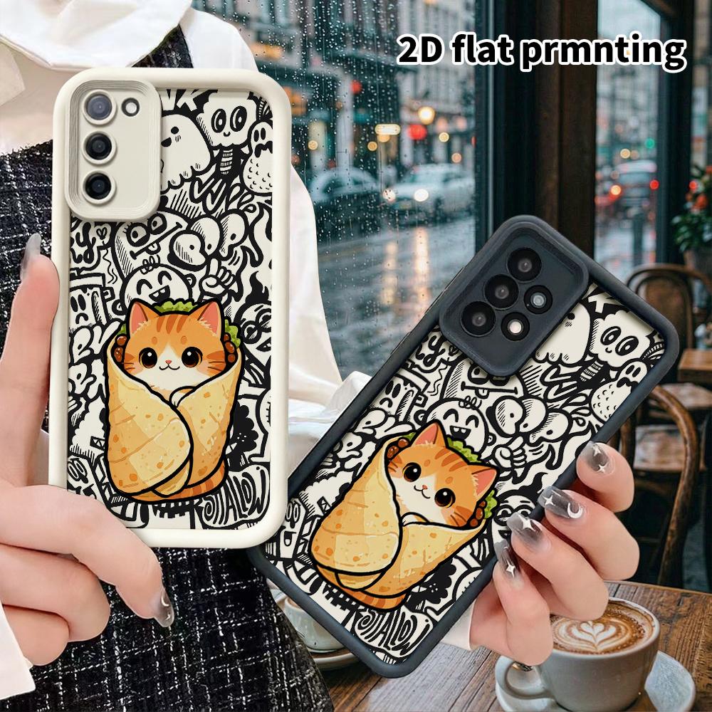 Phone Case: 2D Flat Samsung Galaxy A34 A35 M05 M06 S20 S22 S21 FE Plus 5G Protective Case, Rolled Pancake Orange Cat, Christmas and Halloween Gift
