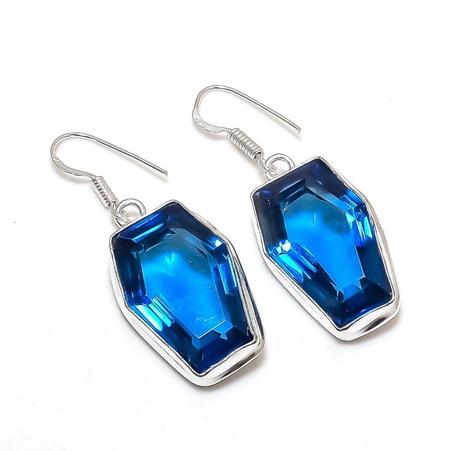 

Драгоценный камень Голубой Топаз Ручная работа Серебро 925 пробы Ювелирное изделие Серьга 1,77 Y2e18