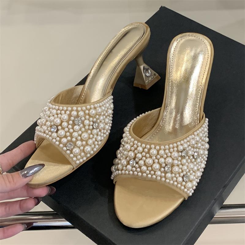 Eilyken Summer Shallow Open Toe Women Slippers Crystal String Beads Low Heels Sandals Ladies Shoes
