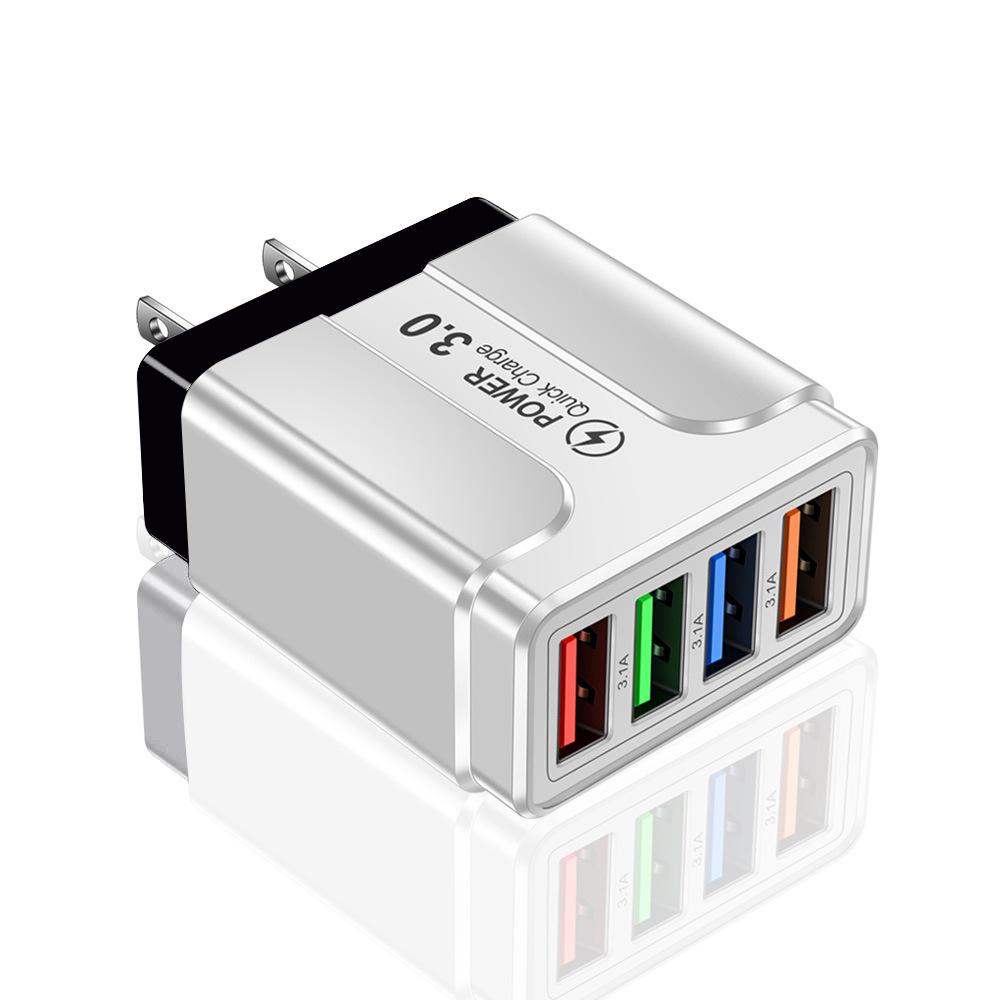 Multi-Standard 4-Port USB Charger: 3A Mobile & Tablet Travel Adapter