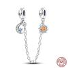 Real 925 Silver Stars & Moon Sunflower Safety Chains Spacer Beads Charms Fit Qikaola 925 Bracelets DIY Jewelry