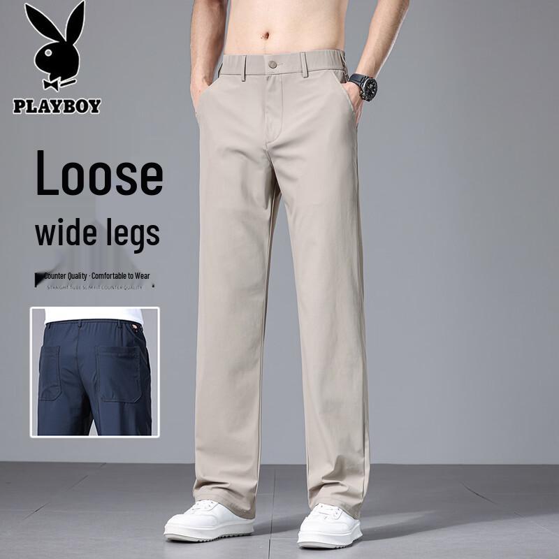 PLAYBOY Men s Ice Silk Straight-Leg Casual Trousers 29