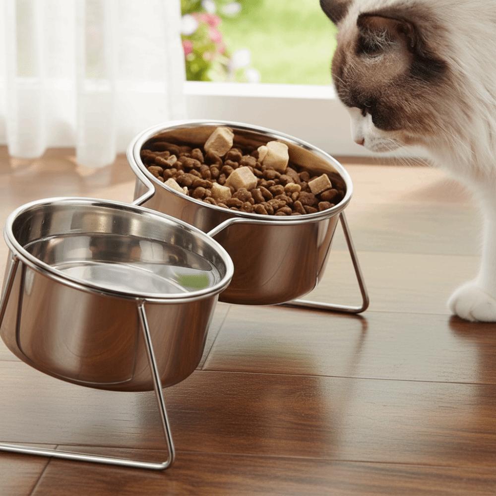 With Stand Stainless Steel Cat Bowl Fall-Resistant High Foot Dog Feeder Pet Food Bowl Outdoor