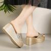 Fashion Luxury Sequins Band Open Toe Slippers Women Fashion Wedge Thick Platform Sandals Woman Plus Size Daily High Heel Slides Mujer