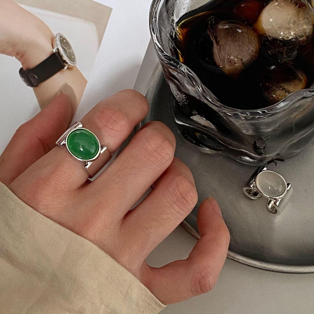 1pc Pilot Agate Retror Rings for Women Couples Minimalist Broadside Jewelry Gift Party Accessories