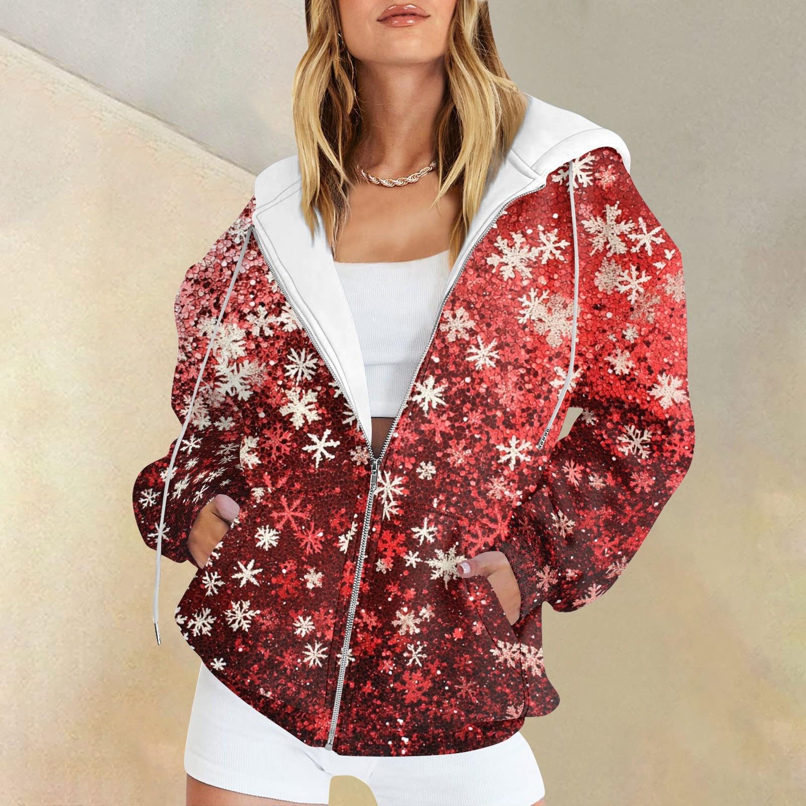 

Женская мода повседневная рождественская принтовая толстовка осень-зима с длинным рукавом кардиган куртка с карманом на молнии толстовка с капюшоном куртка S