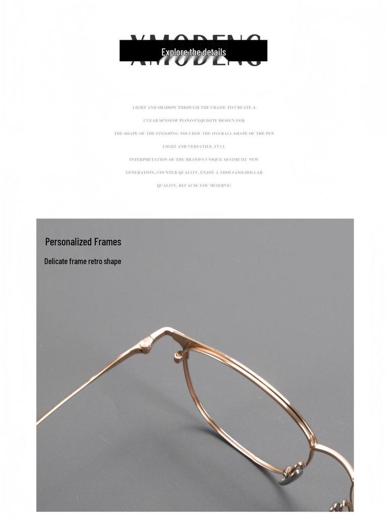 Women's Fashionable Pure Titanium Myopia Glasses Frame, Thin Eyebrow Design - Fits Prescription Lenses, Style 8125