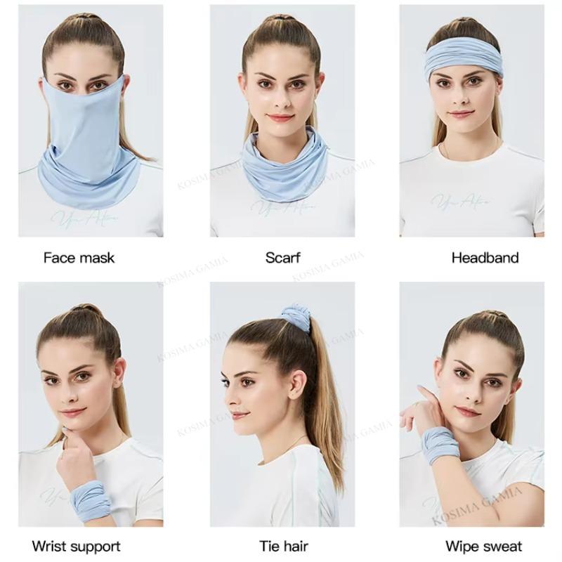 Women UPF50 Sunscreen Mask Outdoor Activities Ice Silk Face & Neck Cover Bandana with Instant Cooling 4-Way Stretch for Cycling