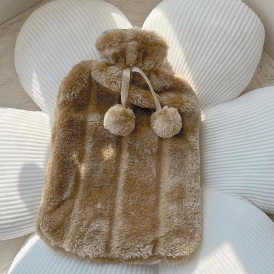 2000ML Rubber Hot Water Bottle with Soft Plush Cover Leak-Proof Back Neck Shoulder Menstrual Cramp Pain Relief Hot Cold Compress Warmer Bag