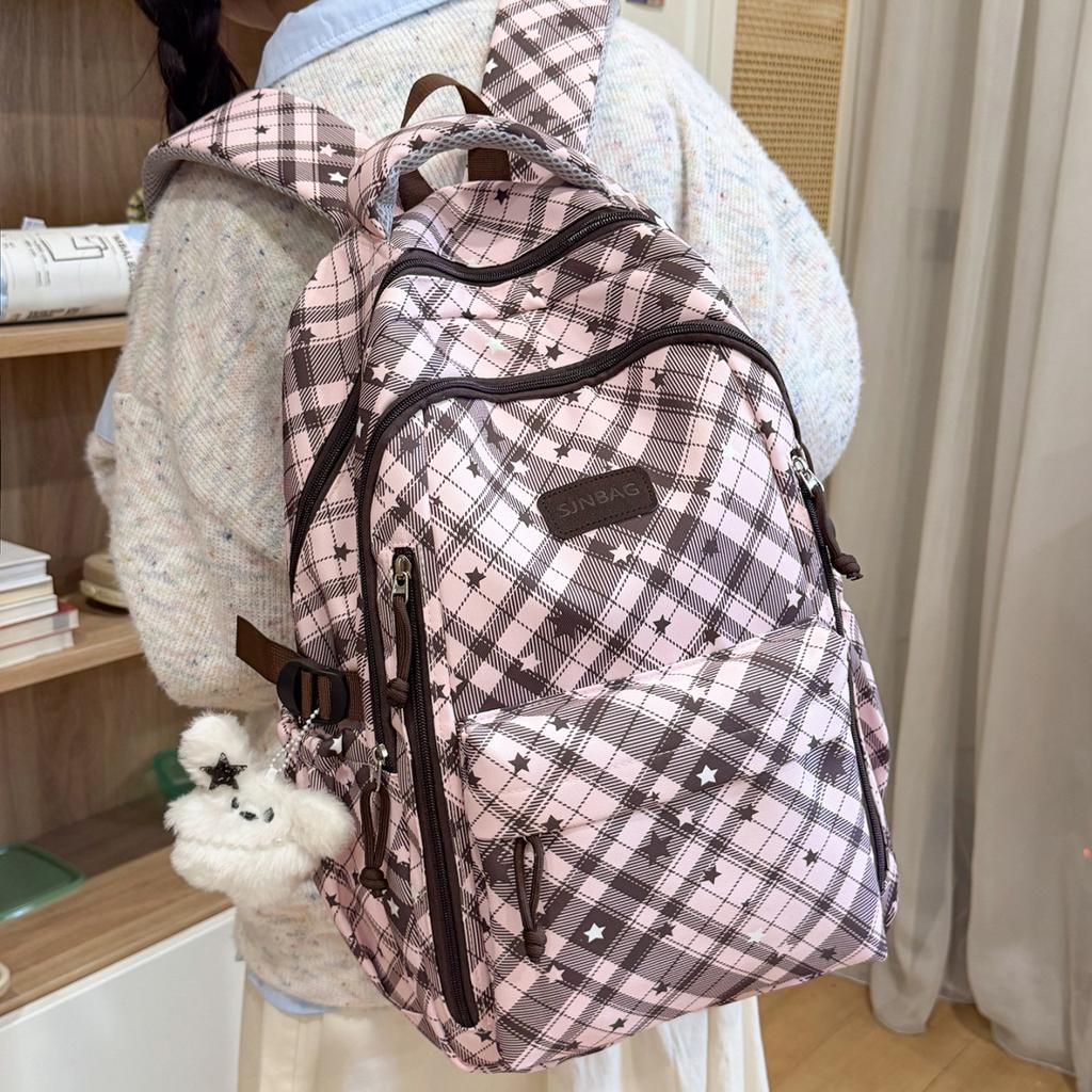 Schoolbag New Fashion Large Capacity Casual Printed Plaid Popular Backpack Outdoor Travel Backpack Girls Middle School School Bag